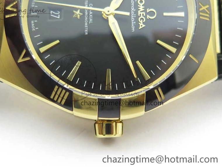 0318 HighQuality Constellation 131.33.41.21.03.001 YG TW Best Edition Black Dial On Gummy Strap A 7871